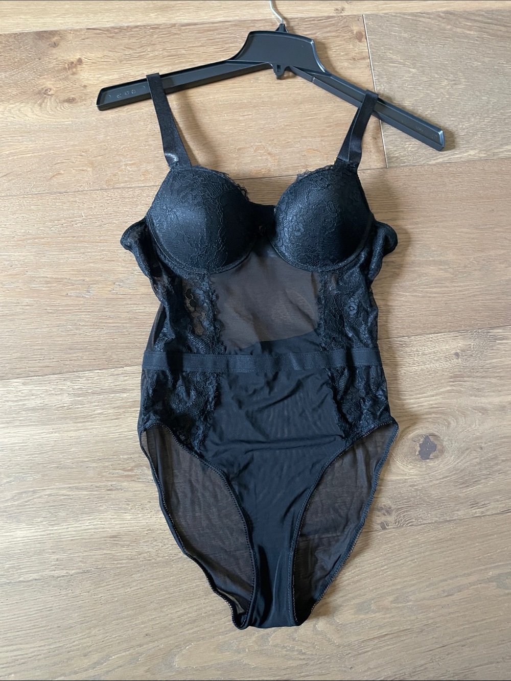 Sophie b. Sexy Black Lace Mesh Strappy Bustier Bodysuit Lingerie Teddy Size L - Picture 1 of 9